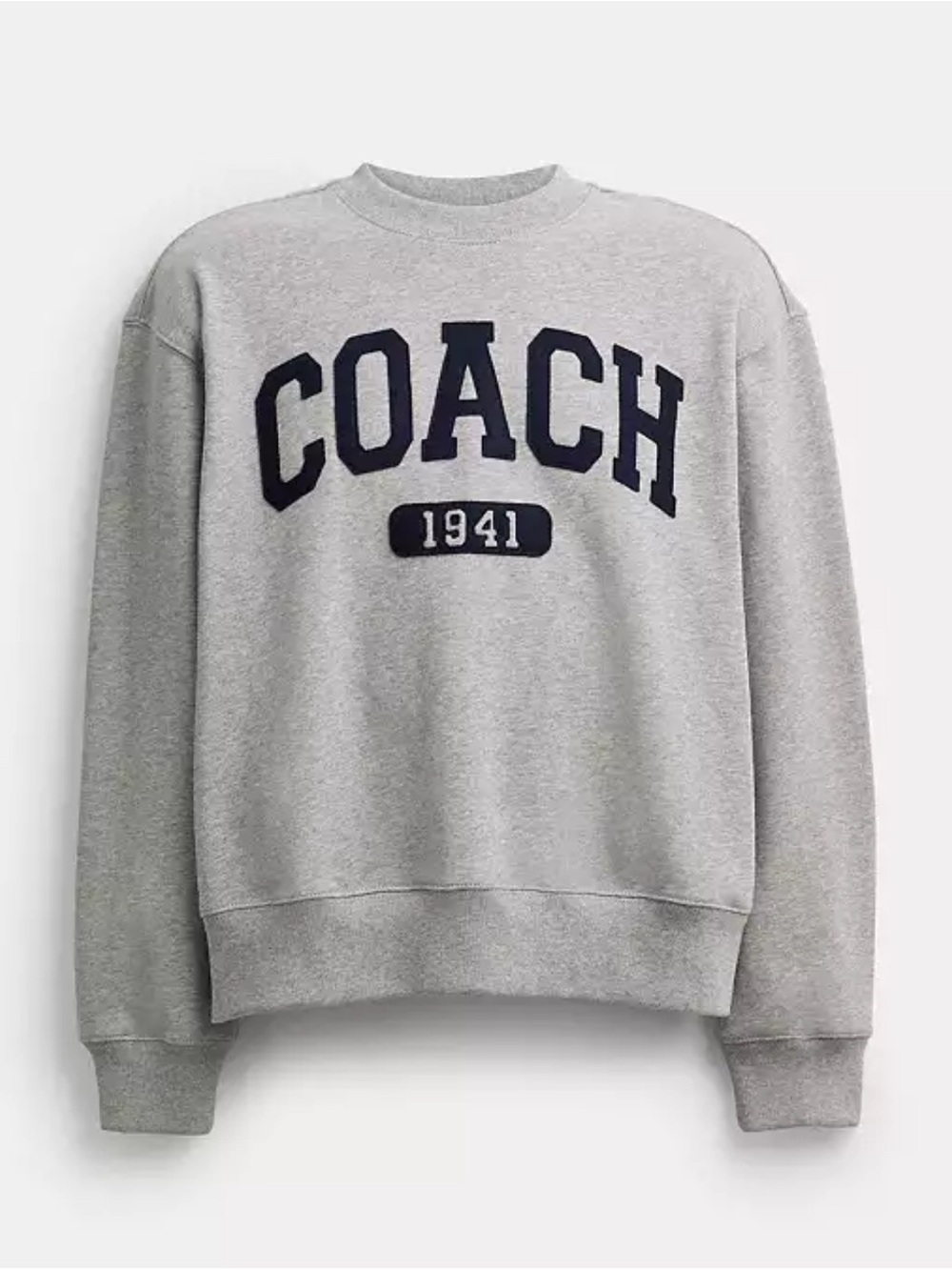New Coach Light Gray Crewneck Sweatshirt with Navy Logo $298 large